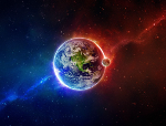 Earth with red and blue background